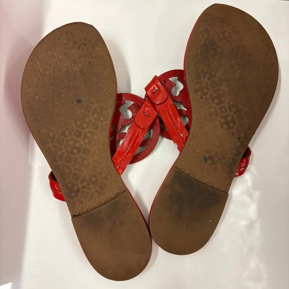 Tory Burch Sandals‎ Ruby Red Rainbow Patented Leather Miller Sandals Size 5.5